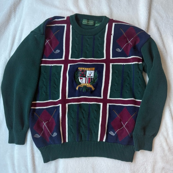Vintage 80s/90s Clubfellow Golf Green and Purple Men's Sweater - Picture 1 of 6